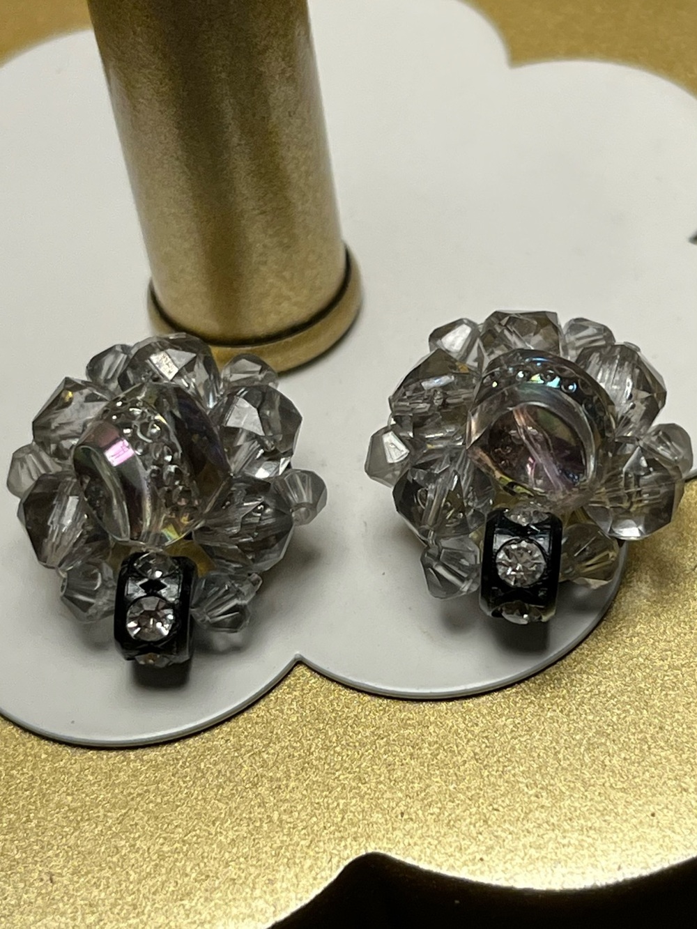 West Germany resin Cluster Clip-On Earrings in Clear vintage 1960’s